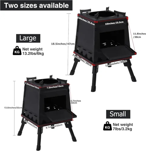 Miniatura 2 de Estufa de Campamento de Quema de Madera Lineslife, Estufa de Camping de Hierro Fundido Portátil, Estufa de Leña Negra con Estuche de Transporte