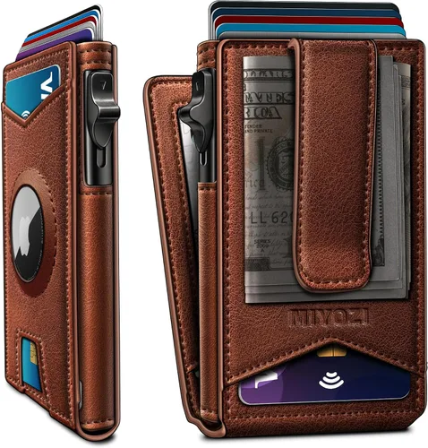 Miniatura 9 de miyozi Airtag - Cartera para hombre con clip para dinero, 9 tarjetas, con ventana de identificación, bloqueo RFID, funda de metal, cierre magnético