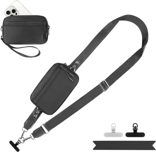 Miniatura 36 de YFWE Correa de clip and go para teléfono con cartera cruzada, cordón ajustable para teléfono con cartera RFID desmontable, correa universal