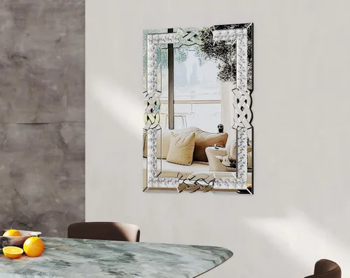 Miniatura 7 de Espejo de diamante triturado plateado: decoración rectangular de pared 35.4 x 23.6 pulgadas Espejo decorativo de lujo con espejo de cristal