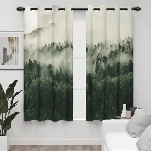 Miniatura 58 de AWERT Cortinas opacas para dormitorio, árbol negro con niebla, naturaleza, amanecer, bosque, 2 paneles para sala de estar, bloqueo de calor, 21 x 45