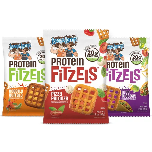 Lenny & Larry's FITZELS Pretzels de Proteína [Paquete de Variedad GAME DAY] – 12 x Bolsas de 3oz de Bocadillos Altos en Proteína con 20g de Proteína