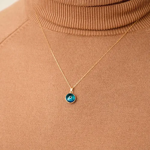 Miniatura 2 de Collar con dije de mal de ojo de oro macizo de 14 quilates Collares Hamsa de oro de 14 quilates para mujer Azul, negro, azul oscuro, verde