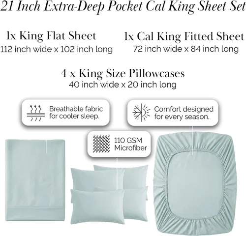 Miniatura 307 de Southshore Fine Living, Inc. Juego de 7 piezas de sábanas King divididas para cama ajustable, juego de sábanas King divididas con bolsillo de 21