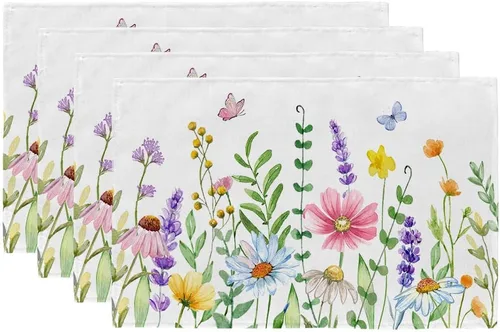 Miniatura 6 de GEEORY Daisy - Juego de 4 manteles individuales de primavera y verano de 12 x 18 pulgadas, diseño de flores silvestres, decoración rústica para Rosa