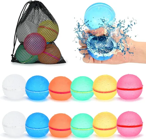 98K Globos de agua reutilizables, 12 piezas con bolsa de malla, juguetes de agua para piscina y playa, para niños y niñas, juguetes de verano al