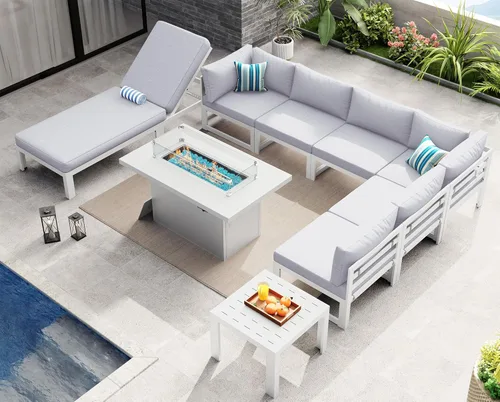 Miniatura 28 de NICESOUL - Juego de 10 muebles de patio extra grandes de aluminio moderno, sofá para exteriores con asiento de 29" de profundidad y ancho, 500 lbs