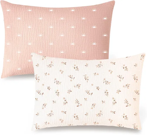 Miniatura 15 de Konssy Funda de almohada de muselina para almohada de 13 x 18 pulgadas, paquete de 2 fundas de almohada de algodón suave y transpirable para niños