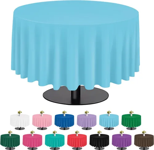 Miniatura 12 de tujol Paquete de 6 manteles de plástico de 84 pulgadas, manteles redondos desechables, manteles de plástico para fiestas