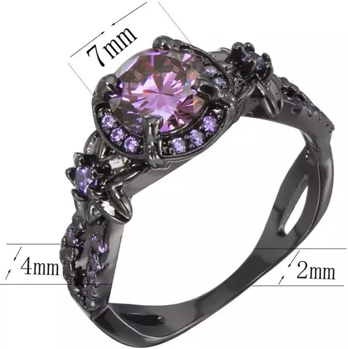 Miniatura 5 de Anillos negros góticos púrpura rojo cristal circón diamante boda anillo de compromiso tamaño 5-10