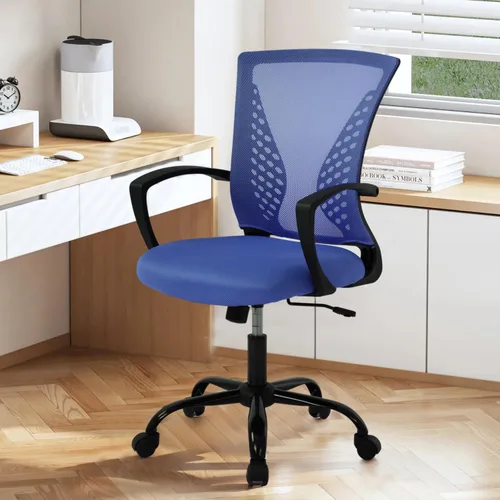Miniatura 10 de Silla de oficina de malla con ruedas, silla de escritorio ergonómica de respaldo medio con brazos y soporte lumbar, cómoda silla de computadora
