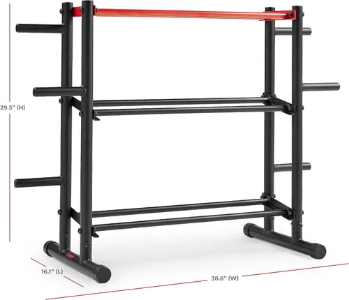 Miniatura 6 de Sunny Health & Fitness Multi-Weight Storage Rack Stand for Dumbbells, Kettlebells, Olympic Weight Plates, Barbell, Medicine Ball
