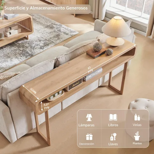 Miniatura 4 de IFGET - Mesa de consola larga de 63 pulgadas, mesa moderna de entrada de 31.5" de altura con estante de almacenamiento abierto, diseño de perfil