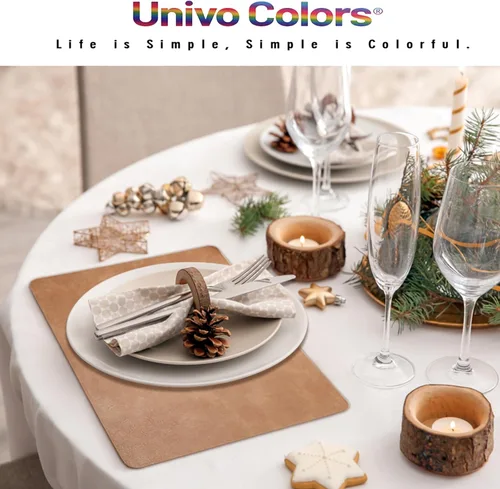 Miniatura 8 de UnivoColors Juego de 4 manteles individuales de cuero de vaca lavado con patrón PU, resistentes al calor, para mesa de cocina, impermeables, Marrón