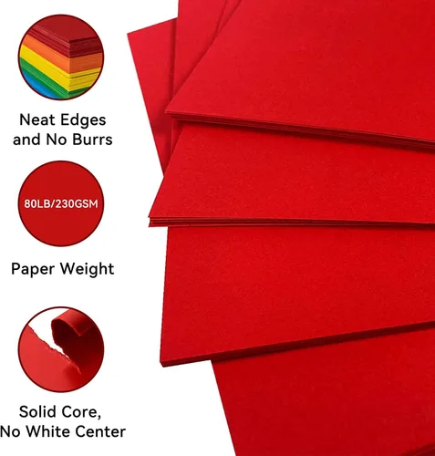 Miniatura 2 de 25 hojas de papel de cartulina roja, cartulina de 8.5 x 11 pulgadas para Cricut, papel de construcción grueso para hacer tarjetas, álbumes de Rojo