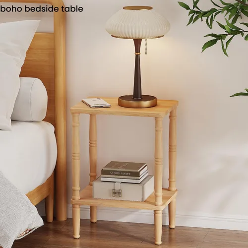 Miniatura 4 de LUCKNOCK Mesa auxiliar de madera maciza, mesa auxiliar vintage pequeña, mesa auxiliar estrecha para sofá con almacenamiento, mesita de noche delgada