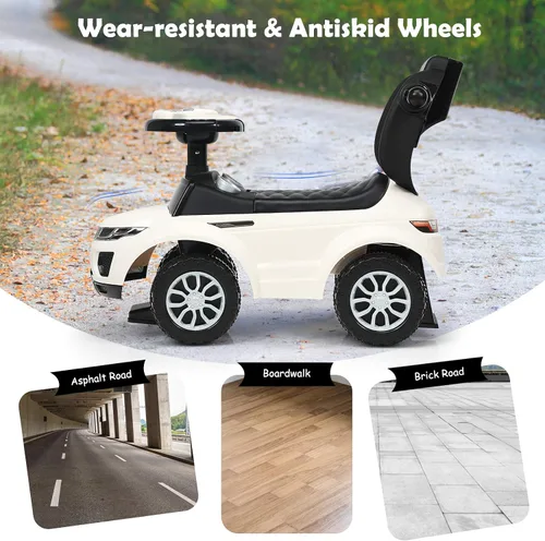 Miniatura 8 de Costzon 3 en 1 Coche de Paseo y Empuje, Carriola Deslizante con Bocina, Música, Luz, Almacenamiento Bajo el Asiento, Mango Parental, Barreras