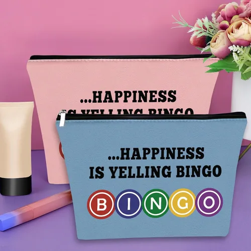 Miniatura 4 de Sazuwu 2 piezas Bolsa de maquillaje para regalo de bingo, regalos para amantes del bingo, regalos para el juego de bingo, ideas para regalos de Azul