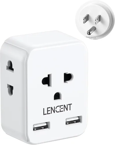 LENCENT Adaptador de Enchufe de la UE a EE. UU., Adaptador de Toma Europeo a EE. UU. con 2 USB, Toma de Europa a América, Extensor de Toma de 3