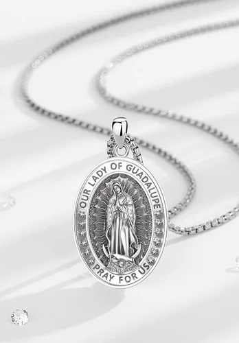 Miniatura 317 de EUDORA Collar de plata de ley 925, San Cristóbal y San Benito, San Miguel, Virgen María, San Judas Tadeo, Cruz de Buen Pastor y Arcángel, Medalla