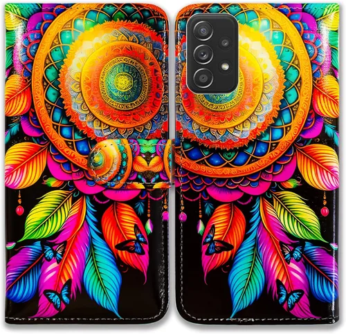 Bcov Case for Galaxy A52 5G,Colorful Floral Dream Catcher Butterfly Leather Flip Phone Case Wallet Cover with Card Slot Holder Kickstand for Samsung