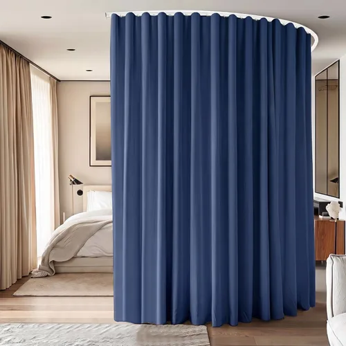Miniatura 11 de Divisor de habitación con rieles para cortinas montadas en el techo, juego extra ancho de cortinas opacas con rieles flexibles para dormitorio