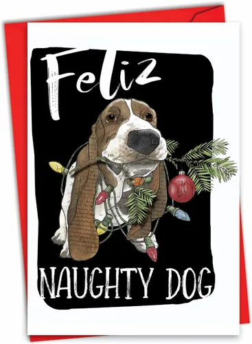 Miniatura 7 de NobleWorks - Tarjeta de felicitación navideña con sobre de 5 x 7 pulgadas, divertida nota de papel con perro (1 tarjeta) - Travesuras de perros