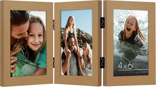 Miniatura 39 de Armazón de fotos con bisagra y frente de vidrio. Fabricado para exhibir dos fotos de 4 x 6 pulgadas, se para de manera vertical en el escritorio