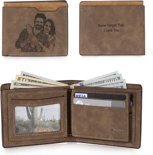 Miniatura 9 de Carteras personalizadas para hombres, cartera personalizada para hombre con imagen grabada y nombre, billetera delgada de cuero plegable, regalos