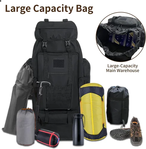 Miniatura 6 de Mochila de senderismo, mochila grande de 100L para acampar, mochila MOLLE impermeable y expandible, mochila táctica militar para deportes al aire