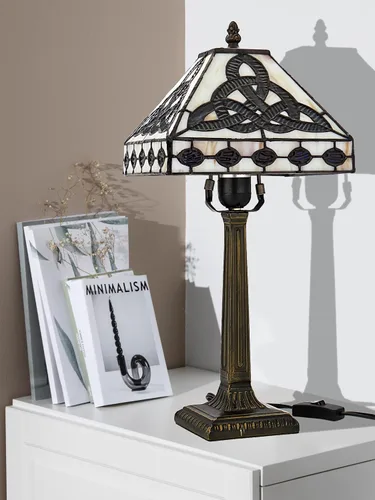 Miniatura 11 de KY&BOSAM Lámpara de Mesa Celta Irlandesa Tiffany Estilo Trébol Lámpara de Escritorio Luz Nocturna de Vidrio Emplomado 14 Pulgadas de Alto 8 Pulgadas