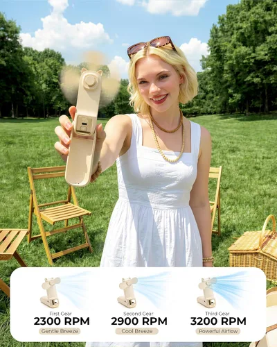 Miniatura 4 de FrSara Ventilador de mano portátil, pequeño ventilador personal recargable, artículos esenciales de viaje de verano con 3 velocidades, 2000 mAh