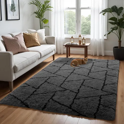 Miniatura 14 de Zentavio Alfombras de área para sala de estar, alfombras grises para dormitorio, alfombra de 4 x 6, alfombra mullida, peluda y suave, shag estética