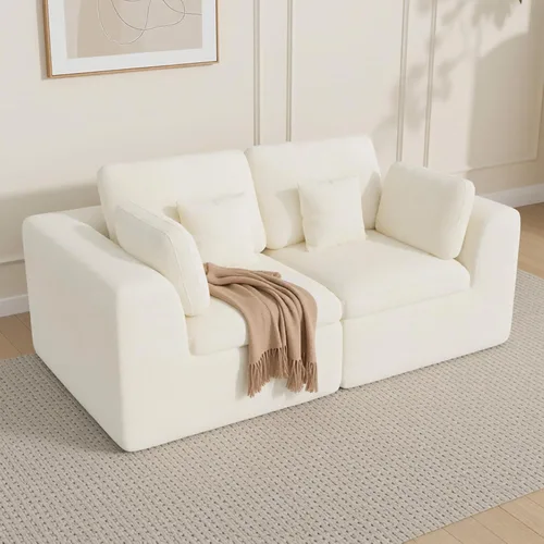 Miniatura 12 de Luxanimarion Sofá modular sin hueso de 115 pulgadas, asiento profundo en forma de L con otomana, sofá modular convertible de 4 plazas tapizado