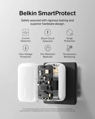 Miniatura 5 de Belkin Bloque de Carga de 42W con 2 Puertos, Cargador USB-C + USB-A de Super Carga Rápida - Samsung Galaxy S25, Apple iPhone 17, Air, Pro, Pro Max