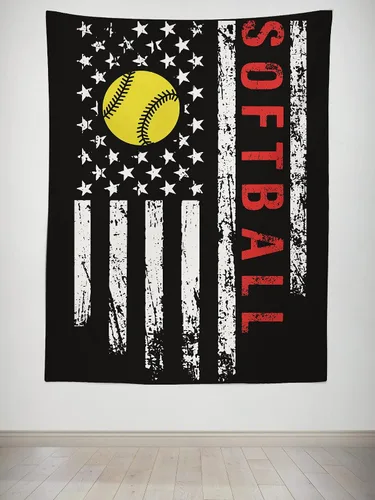 Miniatura 3 de Emwnodti Tapiz de softball para pared, decoración del hogar, deportes de béisbol grunge, tapices para colgar en la pared, pósteres