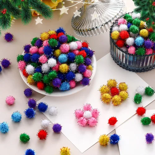 Miniatura 5 de HESTYA 500 pompones de Navidad brillantes de 0.5 pulgadas, deslumbrantes, esponjosos, pequeños pompones de fieltro con purpurina para manualidades