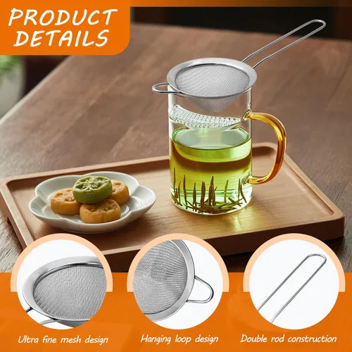 Miniatura 5 de Biaungdo 2 coladores de malla fina de 3.3 in/3.3 pulgadas, colador de té de acero inoxidable, coladores de malla cónica para cóctel, café