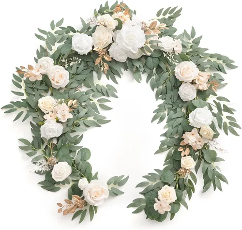 Miniatura 18 de Ling's Moment Guirnalda de Flores - Eucalipto y Rosa de 6 Pies - Decoración de Mesa de Novios para Recepción de Boda, Guirnalda Floral Artificial