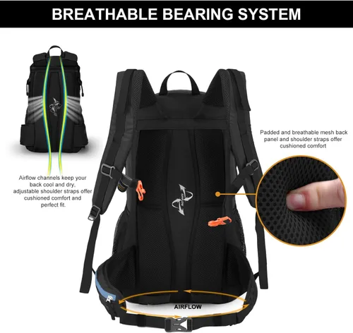 Miniatura 3 de Mochila de senderismo Mountaintop de 25 L/40 L, mochila ligera de viaje para hombres y mujeres, mochila para acampar al aire libre Negro+Azul