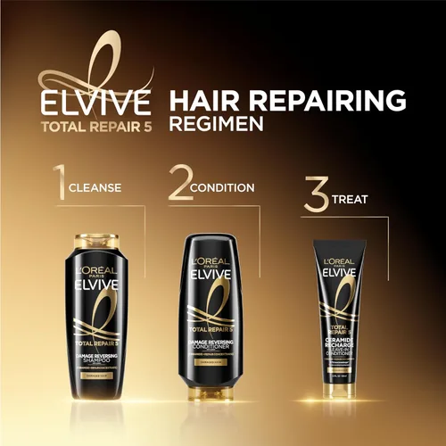Miniatura 7 de L'Oreal Paris Elvive Total Repair 5 Protein Recharge Tratamiento Acondicionador Sin Enjuague y Protector Térmico, 5.1 Onzas