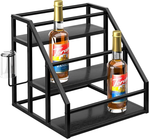 Organizador de jarabe de café, estantes para especias, soporte para botellas de jarabe para barra de café, 3 niveles para 12 botellas, estantes de