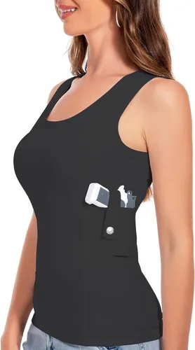Camiseta sin mangas con funda de transporte oculto, camisa táctica de compresión para uso diario, se adapta a equipos pequeños y compactos