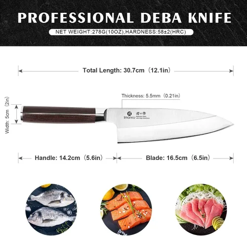 Miniatura 4 de imarku - Cuchillo Deba de 7 pulgadas, cuchillo de chef ultra afilado, cuchillo de cocina japonés definitivo con bisel único de acero inoxidable