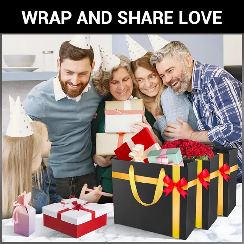 Miniatura 6 de EUSOAR Bolsas grandes de compras negras con asas doradas, paquete de 25 bolsas de regalo de 12.5 x 4.5 x 11 pulgadas, asas a granel, bolsas de Asas