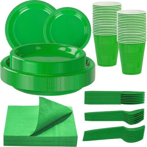 Miniatura 16 de MirthMood - 350 platos desechables negros, platos negros, suministros de plástico para fiestas, incluye 50 platos llanos, 50 platos de ensalada, 50