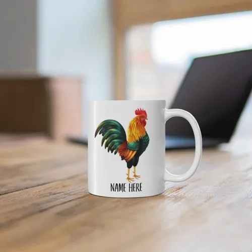 Miniatura 6 de Funny Chicken Rooster - Taza de café con nombre personalizado para Navidad, regalos de Navidad, color blanco, 11 onzas