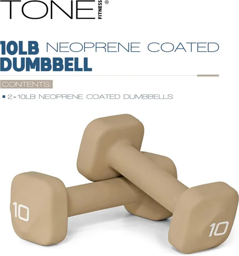 Miniatura 2 de Tone Fitness Pares de Mancuernas de Pesas de Neopreno con Cabeza Cuadrada Antirrodamiento Múltiples Opciones Beige
