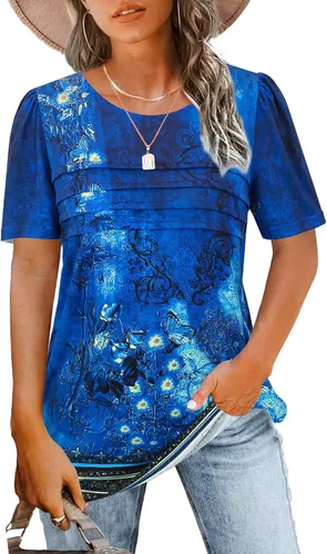 Miniatura 10 de JomeDesign - Camisetas casuales de verano para mujer, manga corta, cuello redondo, manga abullonada