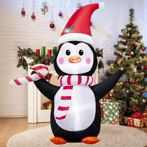 Miniatura 4 de AJY Pingüino inflable de Navidad de 4 pies con luces LED de dulce para decoración navideña inflable para interiores y exteriores, patio, césped